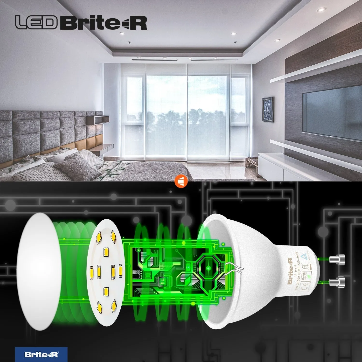 Brite-R 3W GU10 LED Bulb Warm White 3000K