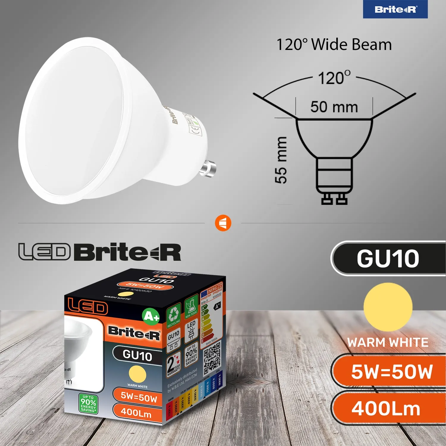 Brite-R 5W GU10 LED Bulb Warm White 3000K