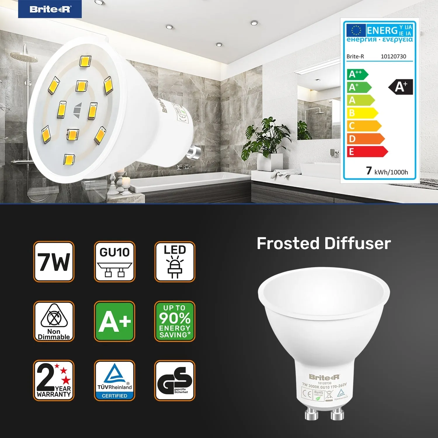 Brite-R 7W GU10 LED Bulb Warm White 3000K