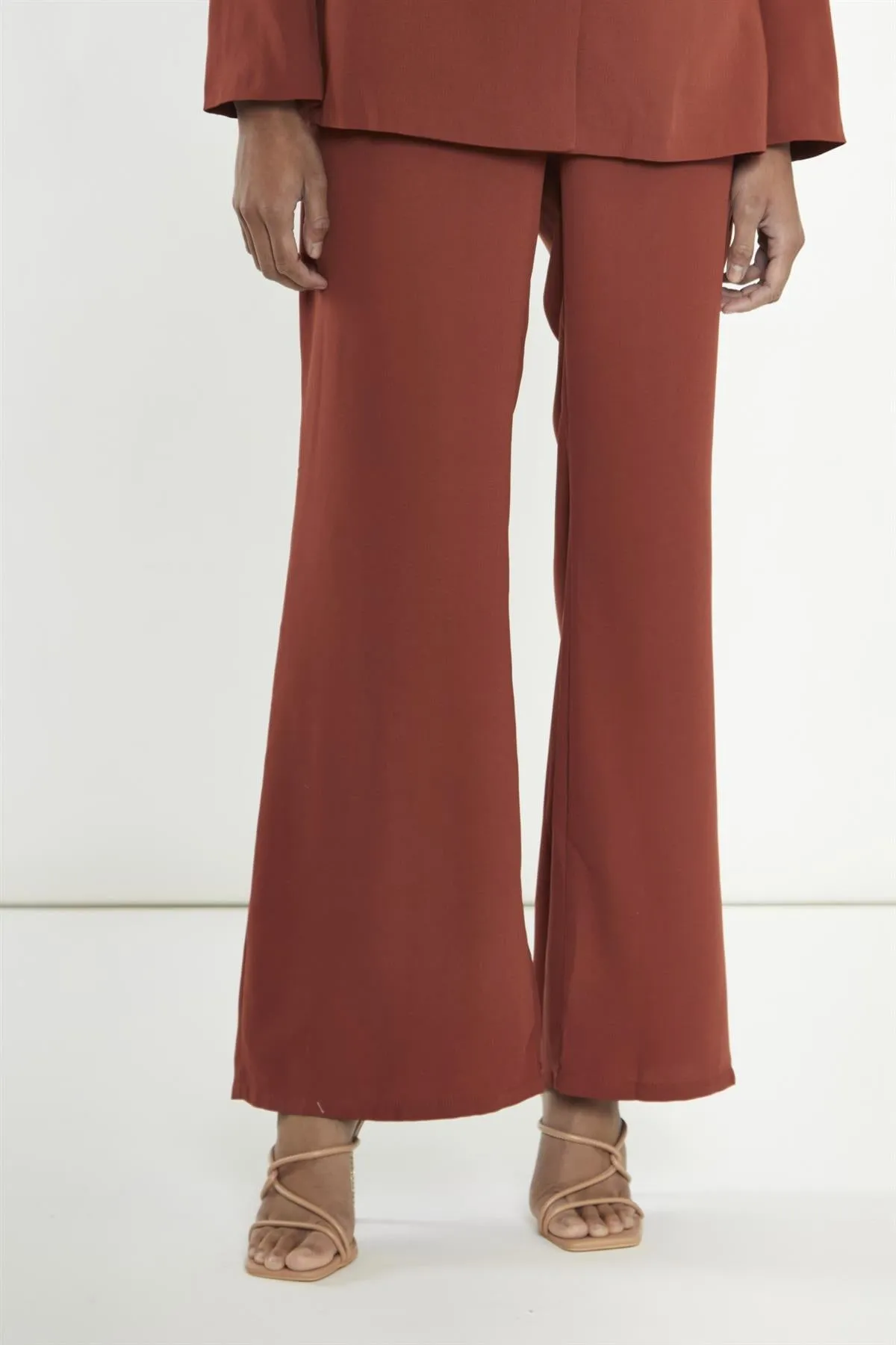 Brown-Rust Wide-Leg high waisted-trousers