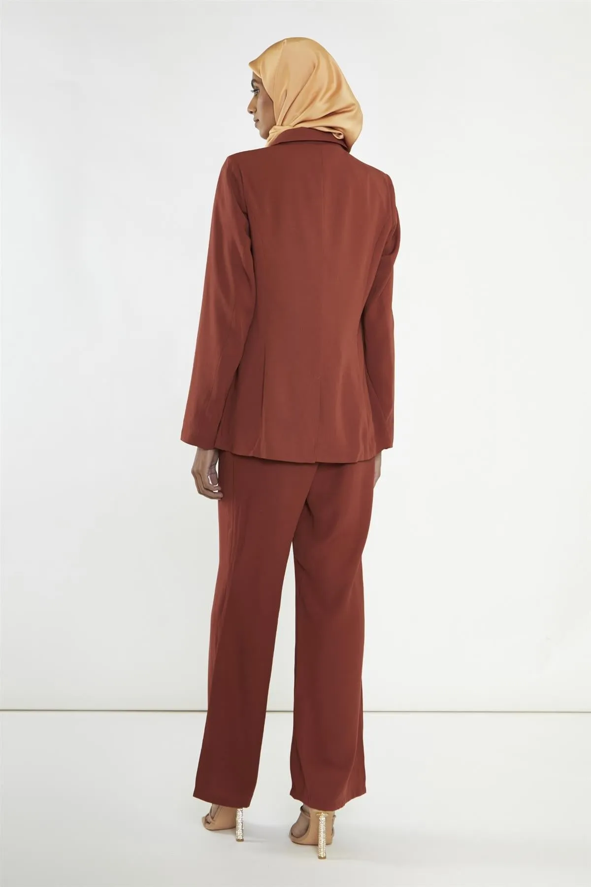 Brown-Rust Wide-Leg high waisted-trousers