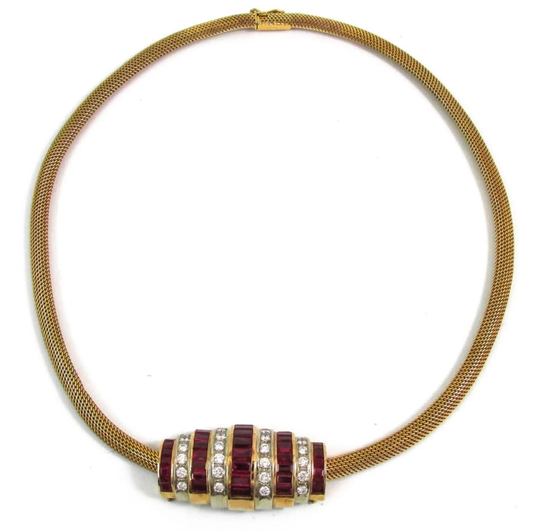 Burma Ruby Diamond Gold Earring and Necklace Suite