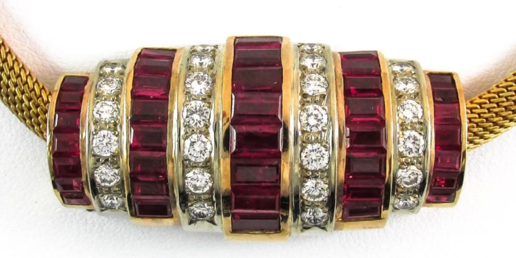 Burma Ruby Diamond Gold Earring and Necklace Suite