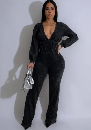 Chic Patchwork V-Neck Long-Sleeve Fitness Jumpsuit