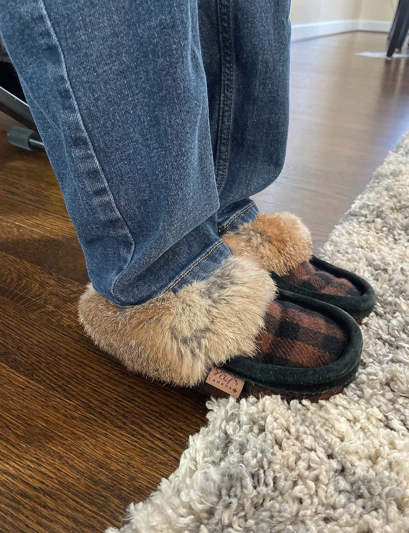 Children's Rabbit Fur Trim Wool Slippers (Final Clearance J12 only)
