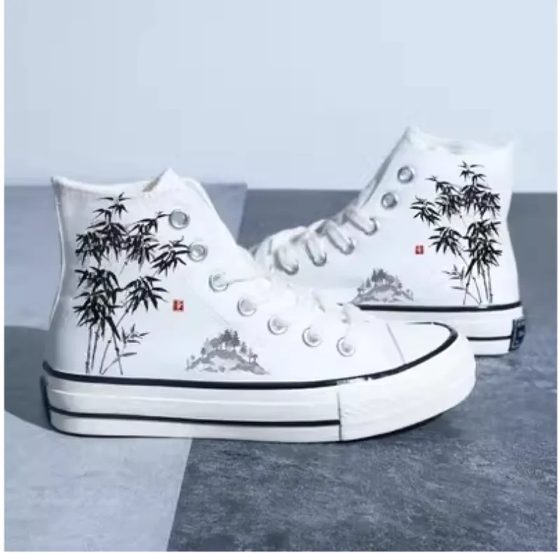 Chinese Style Canvas: Retro Landscape High Top Board Shoes