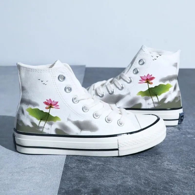 Chinese Style Canvas: Retro Landscape High Top Board Shoes
