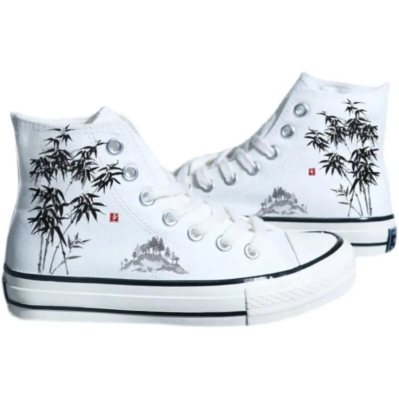 Chinese Style Canvas: Retro Landscape High Top Board Shoes