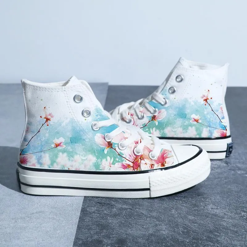 Chinese Style Canvas: Retro Landscape High Top Board Shoes