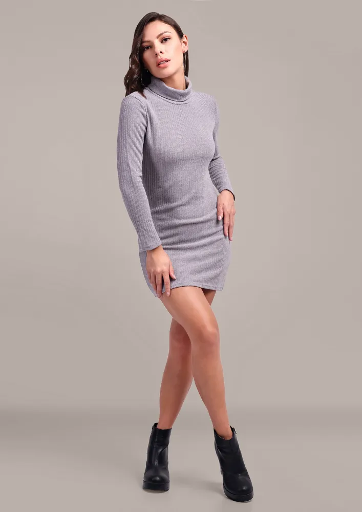 Classy Grey High Neck Bodycon Mini Dress