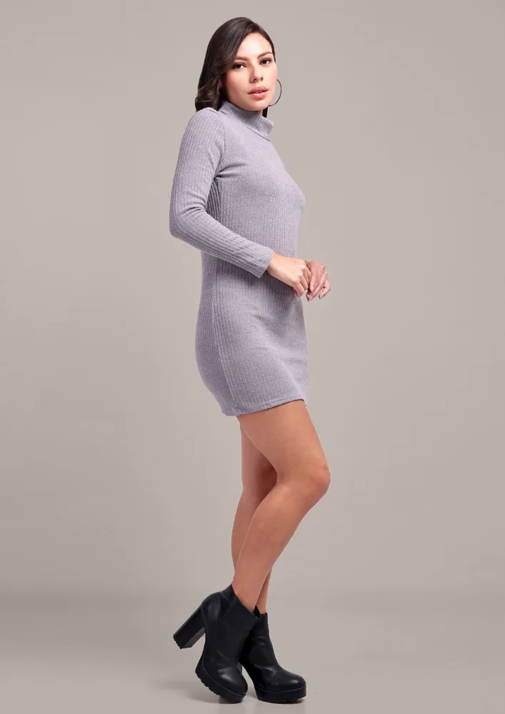 Classy Grey High Neck Bodycon Mini Dress
