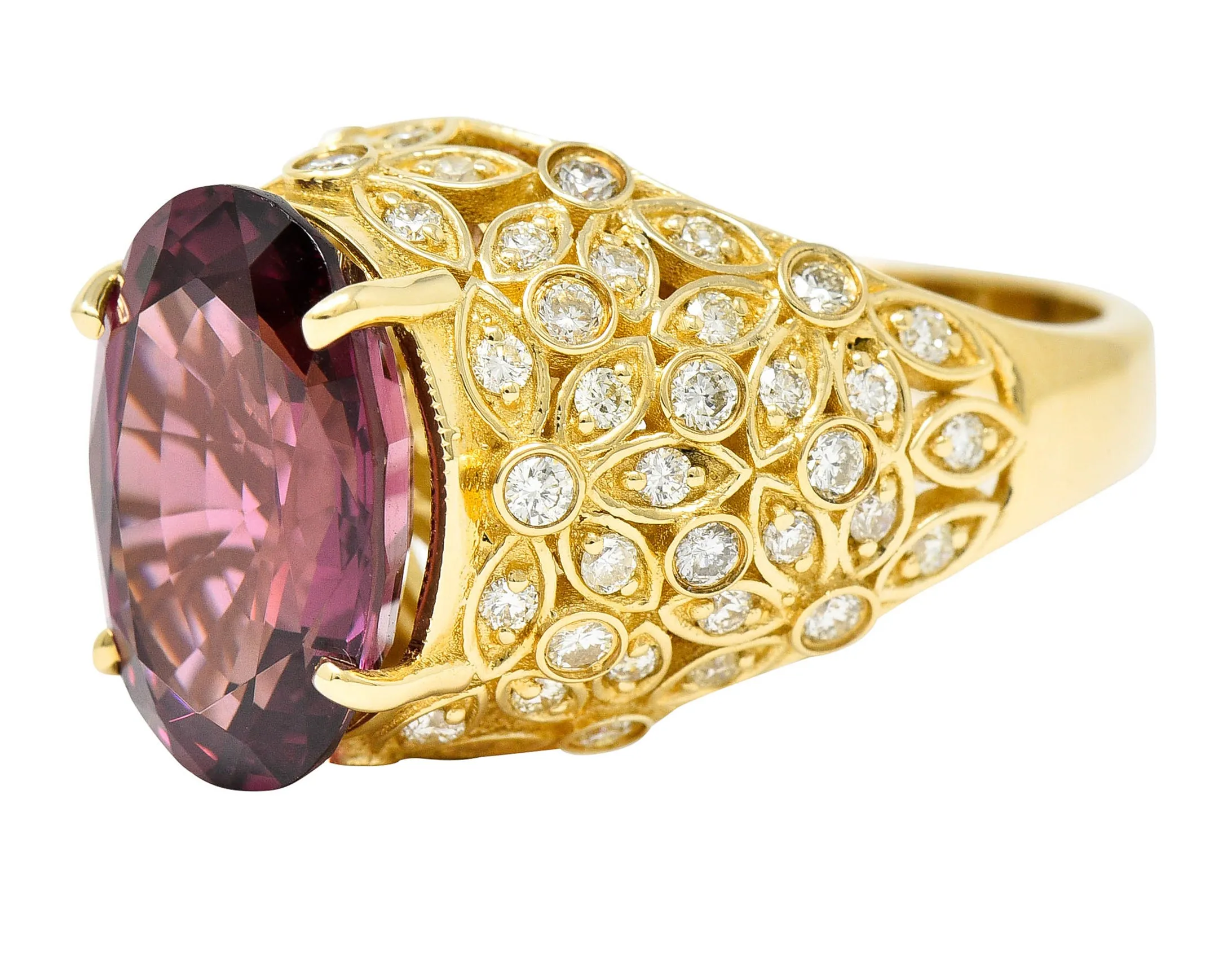 Contemporary 7.51 CTW Spinel Diamond 14 Karat Gold Gemstone Ring