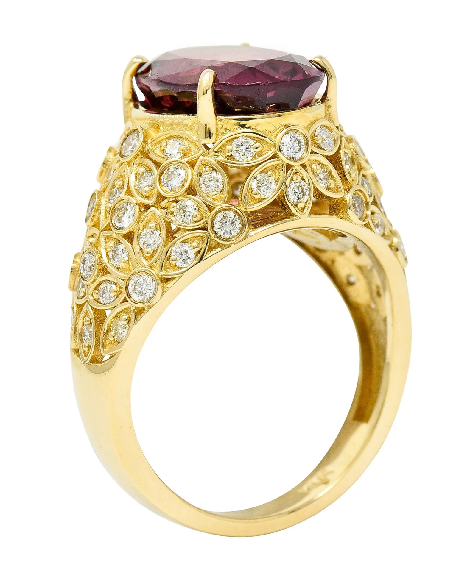 Contemporary 7.51 CTW Spinel Diamond 14 Karat Gold Gemstone Ring