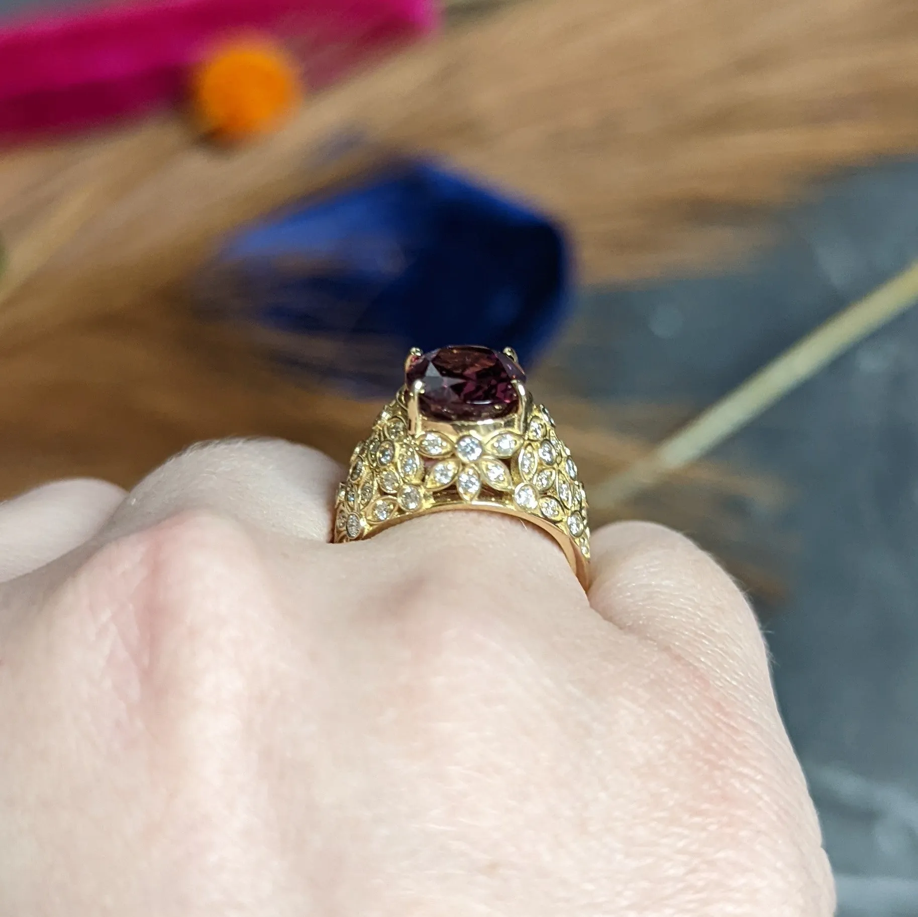 Contemporary 7.51 CTW Spinel Diamond 14 Karat Gold Gemstone Ring