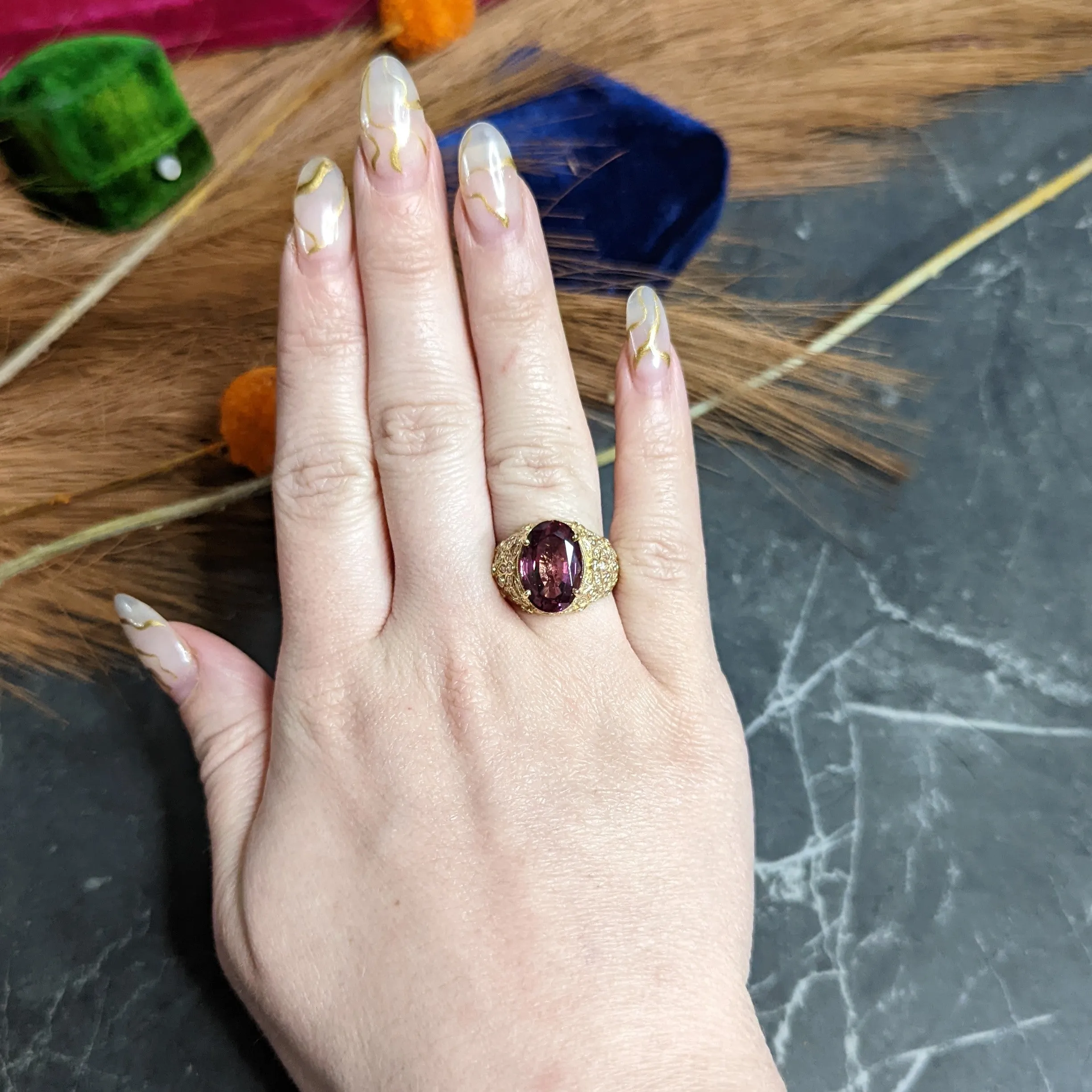 Contemporary 7.51 CTW Spinel Diamond 14 Karat Gold Gemstone Ring