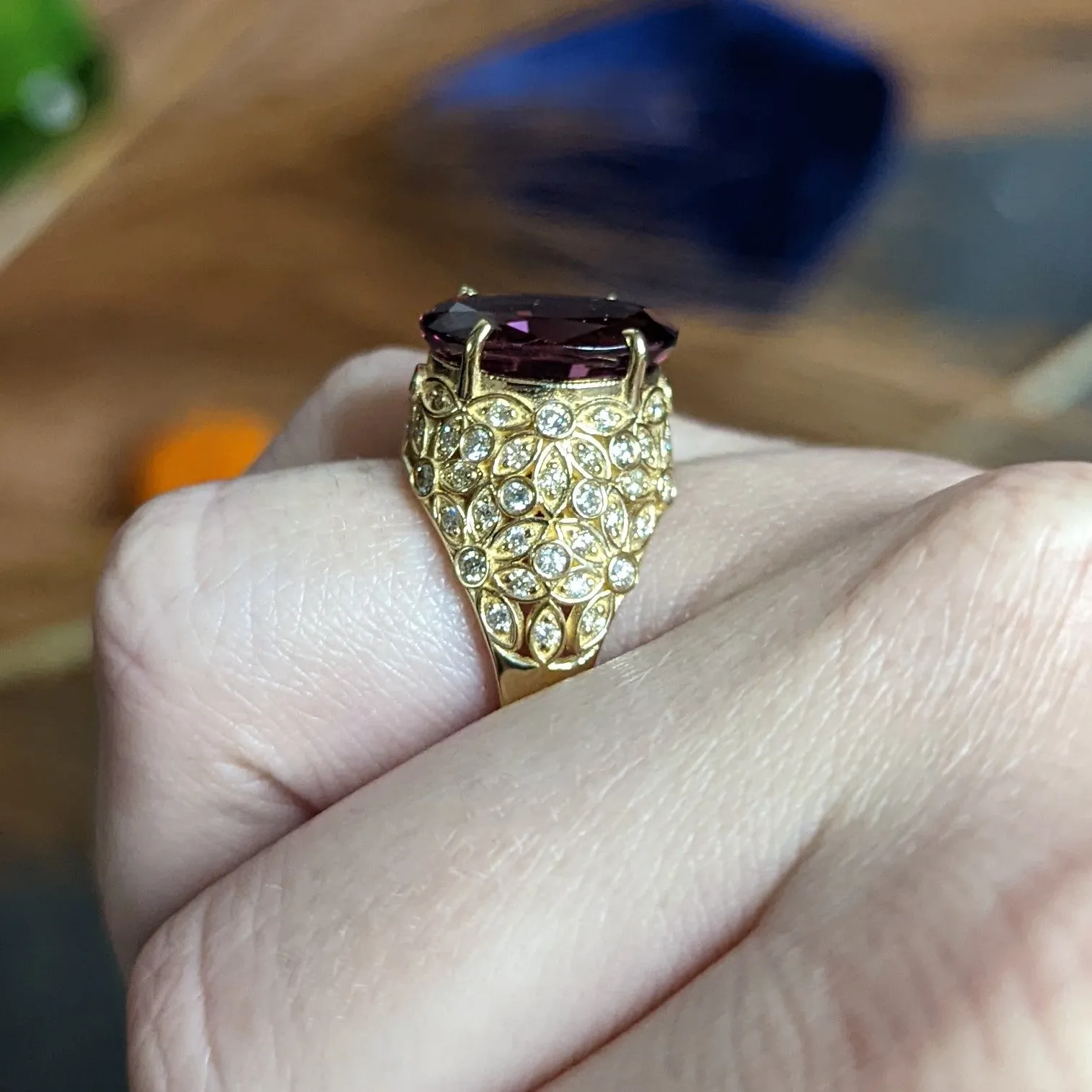 Contemporary 7.51 CTW Spinel Diamond 14 Karat Gold Gemstone Ring
