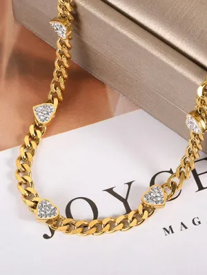 Cool Heart & Rhinestone chain Necklace