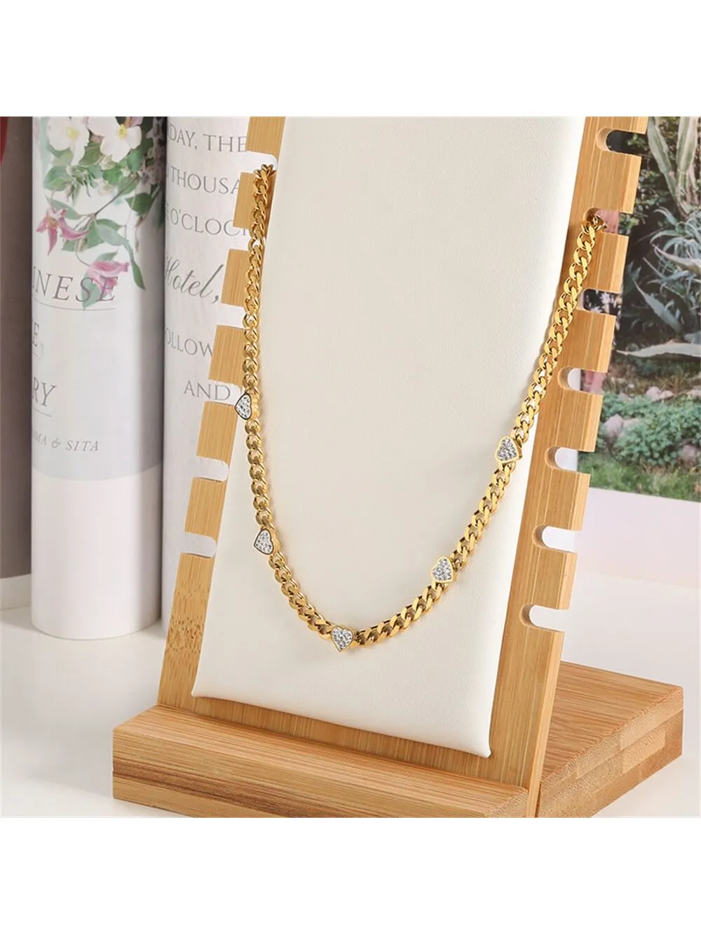 Cool Heart & Rhinestone chain Necklace