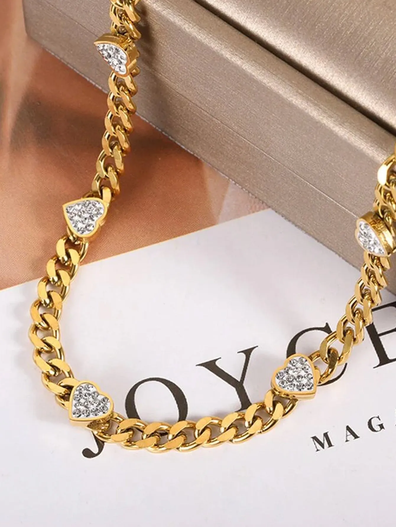 Cool Heart & Rhinestone chain Necklace