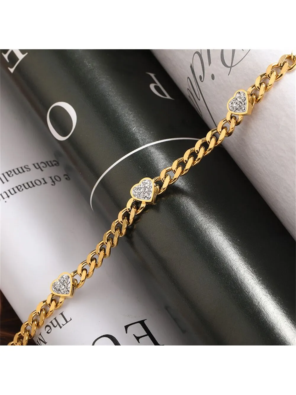 Cool Heart & Rhinestone chain Necklace