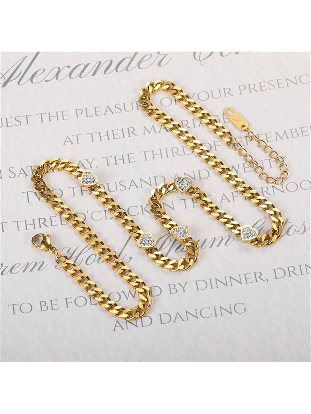 Cool Heart & Rhinestone chain Necklace