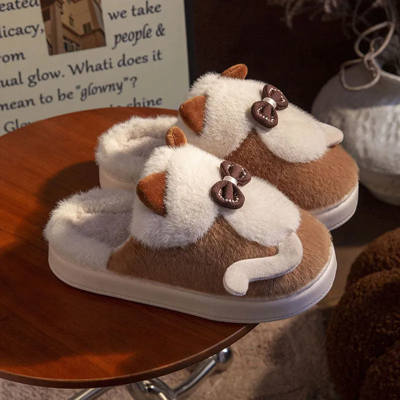 Cute Cat Slippers Fluffy Furry Women Home Platform Slippers
