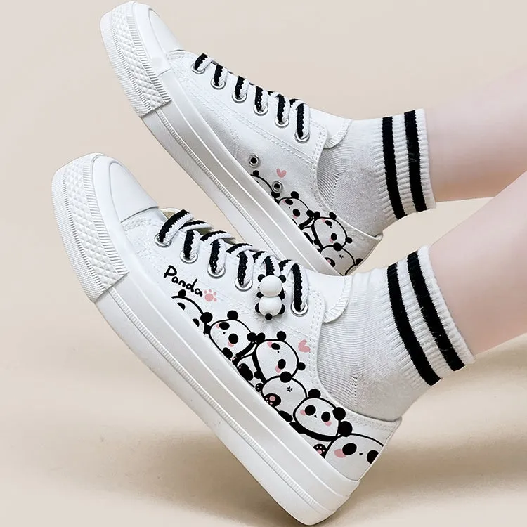 Cute Hand-Painted Panda Print Low-top Canvas Shoes