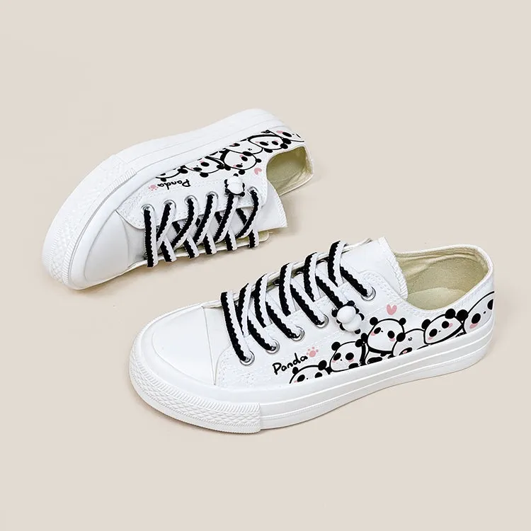 Cute Hand-Painted Panda Print Low-top Canvas Shoes