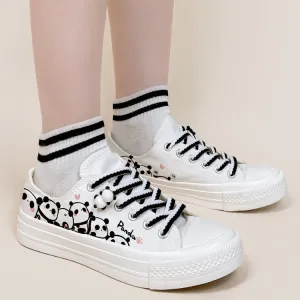Cute Hand-Painted Panda Print Low-top Canvas Shoes