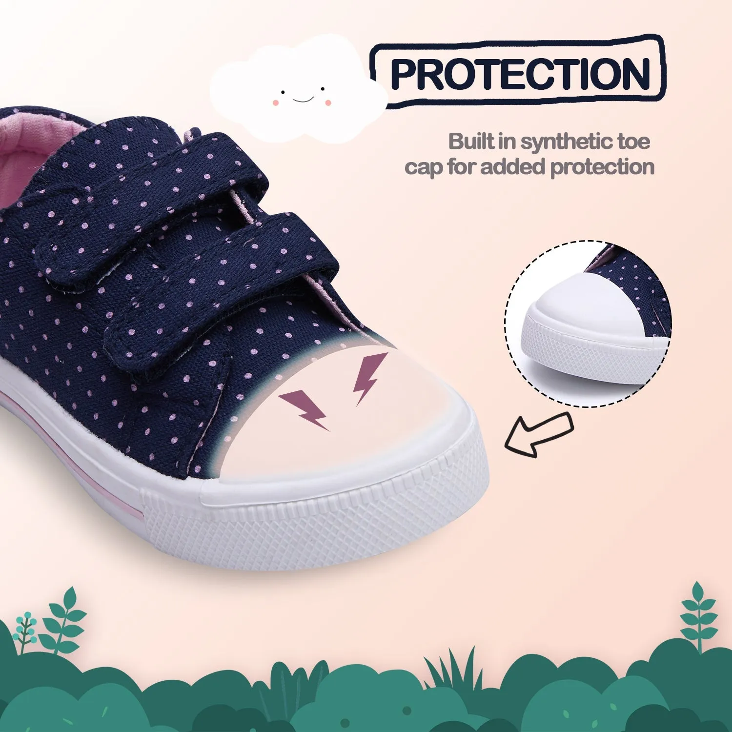 Dark Blue Sneakers with Purple Polka Dot Velcro