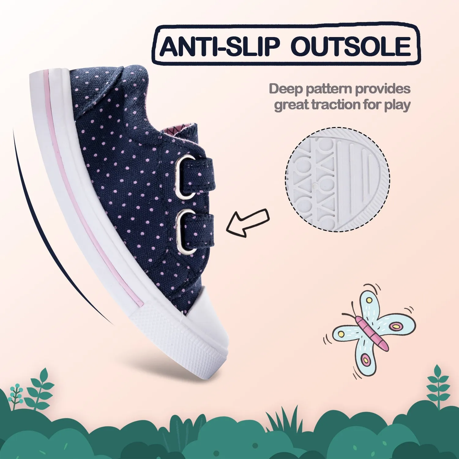 Dark Blue Sneakers with Purple Polka Dot Velcro
