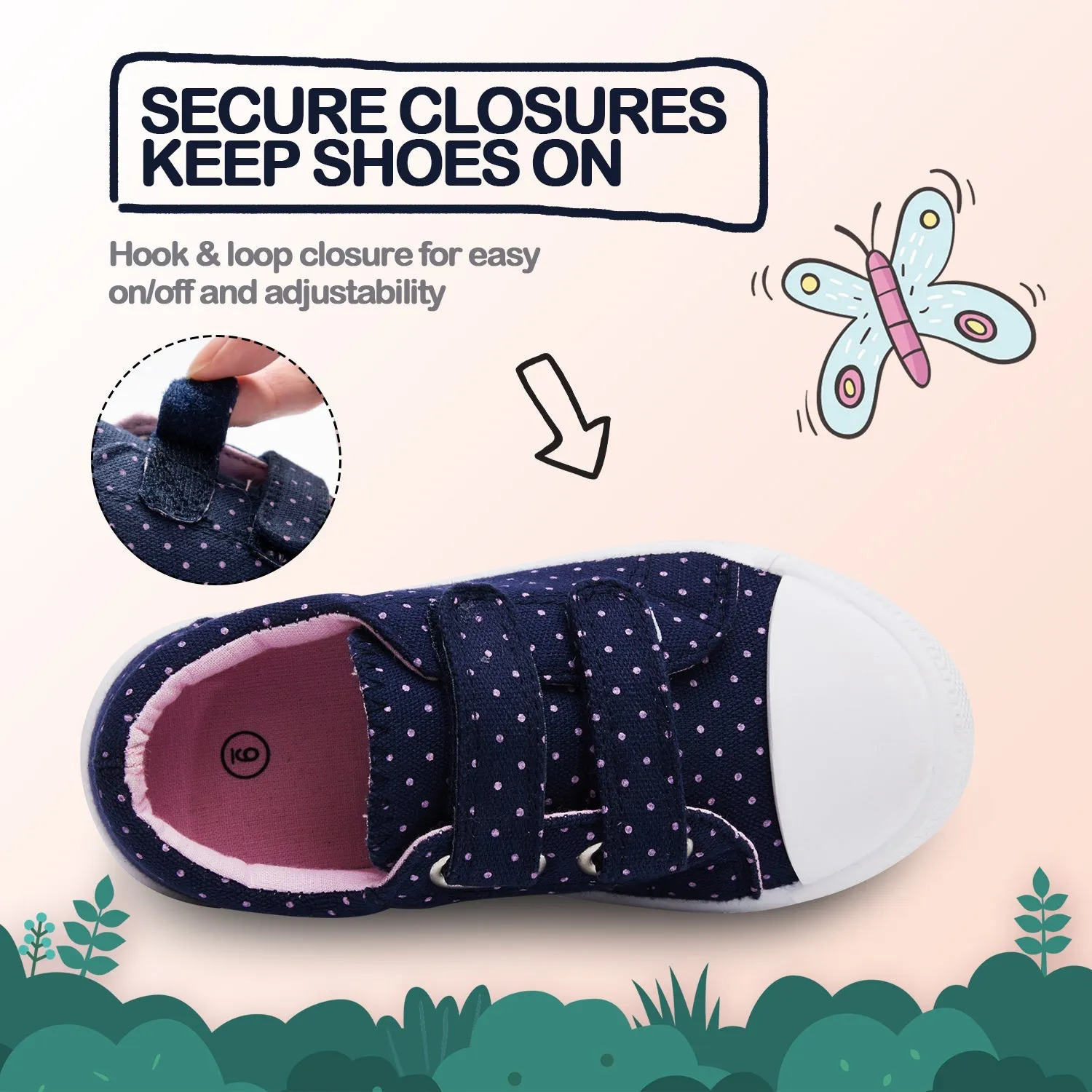 Dark Blue Sneakers with Purple Polka Dot Velcro