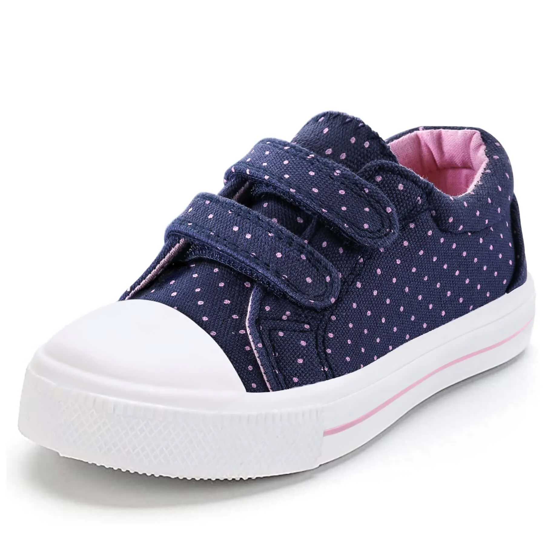 Dark Blue Sneakers with Purple Polka Dot Velcro