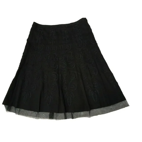 Debra C Beverly Hills Women's Size 6 Black Jacquard A-Line Skirt Stretch Lined