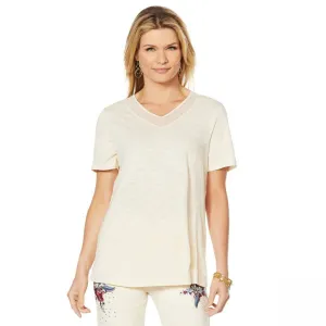 DG2 by Diane Gilman Women's Short Sleeve Mesh Insert V-Neck T-Shirt