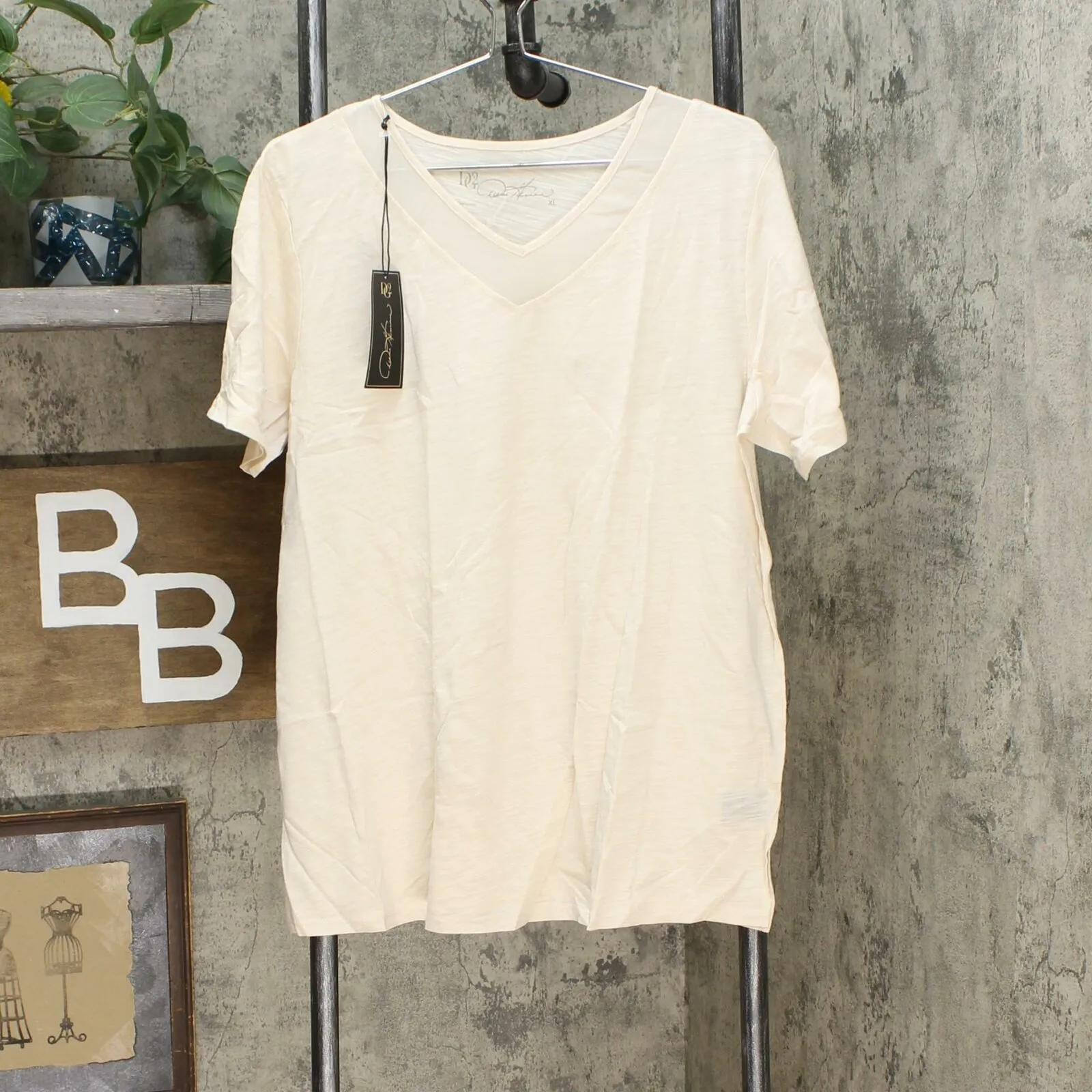 DG2 by Diane Gilman Women's Short Sleeve Mesh Insert V-Neck T-Shirt