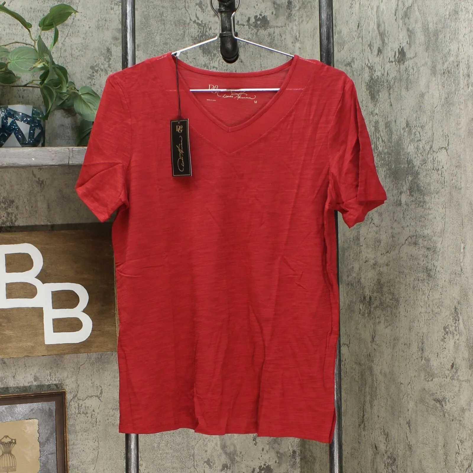 DG2 by Diane Gilman Women's Short Sleeve Mesh Insert V-Neck T-Shirt
