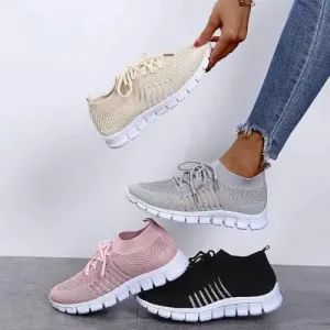 Elastic Knit Sneakers Mesh Lace