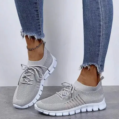 Elastic Knit Sneakers Mesh Lace