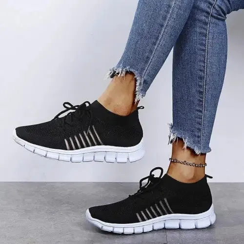 Elastic Knit Sneakers Mesh Lace