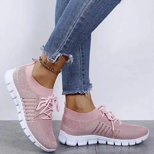 Elastic Knit Sneakers Mesh Lace