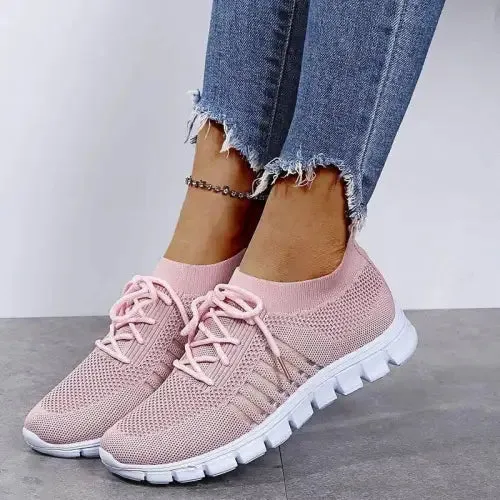 Elastic Knit Sneakers Mesh Lace