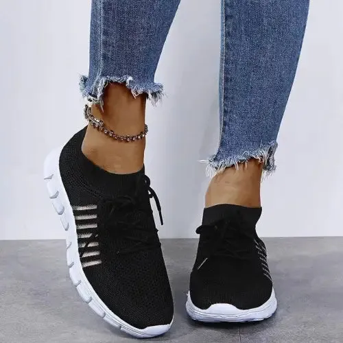 Elastic Knit Sneakers Mesh Lace