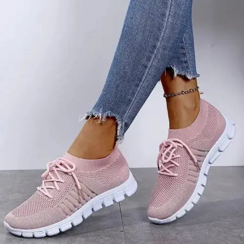Elastic Knit Sneakers Mesh Lace