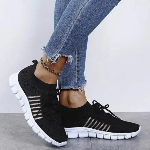 Elastic Knit Sneakers Mesh Lace