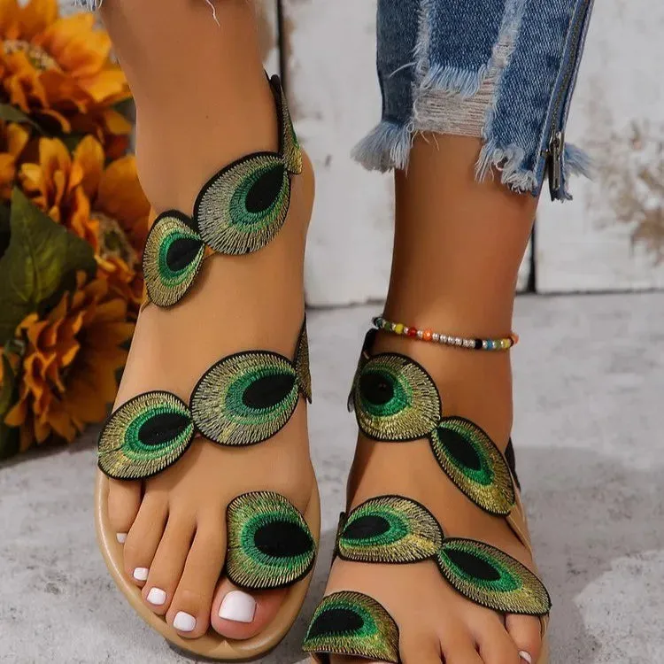 Embroidered Faux Flower Fashion Sandals Flat Plus Outdoor Beach Shoes Travel