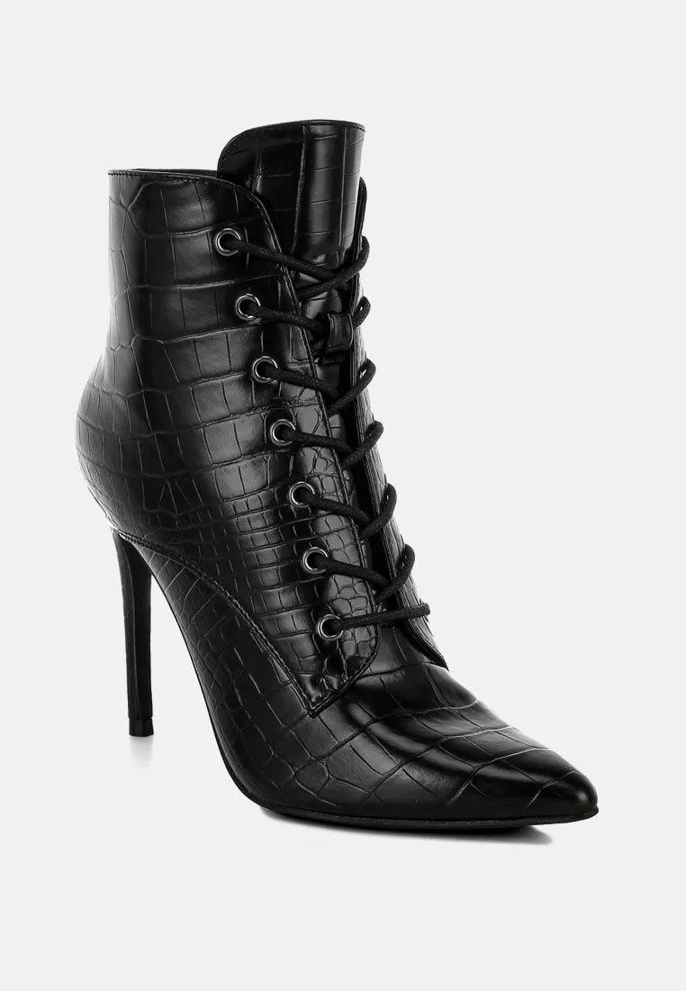 Escala Croc Stiletto Ankle Boots By Ruw