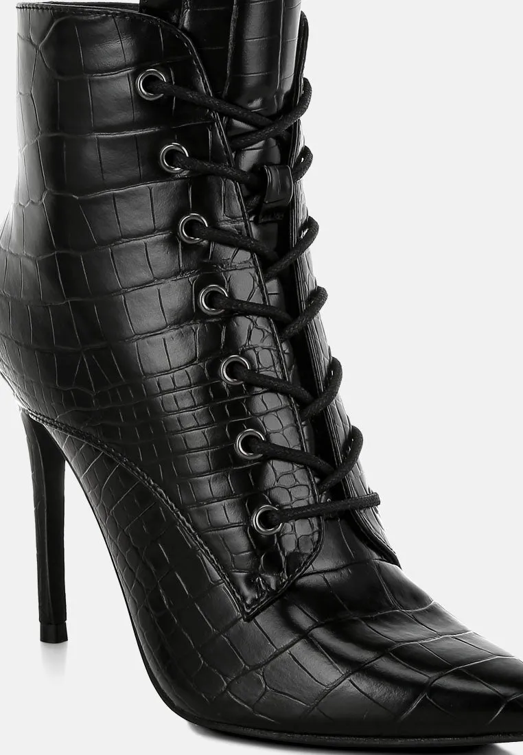 Escala Croc Stiletto Ankle Boots By Ruw