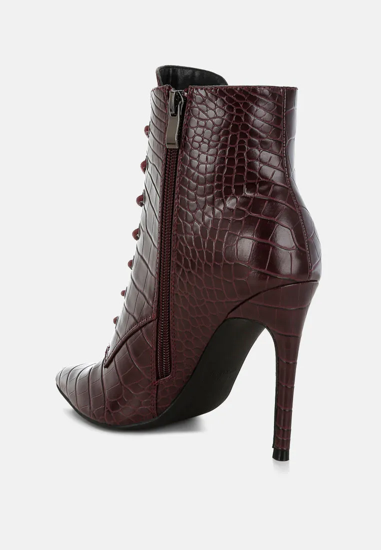 Escala Croc Stiletto Ankle Boots By Ruw