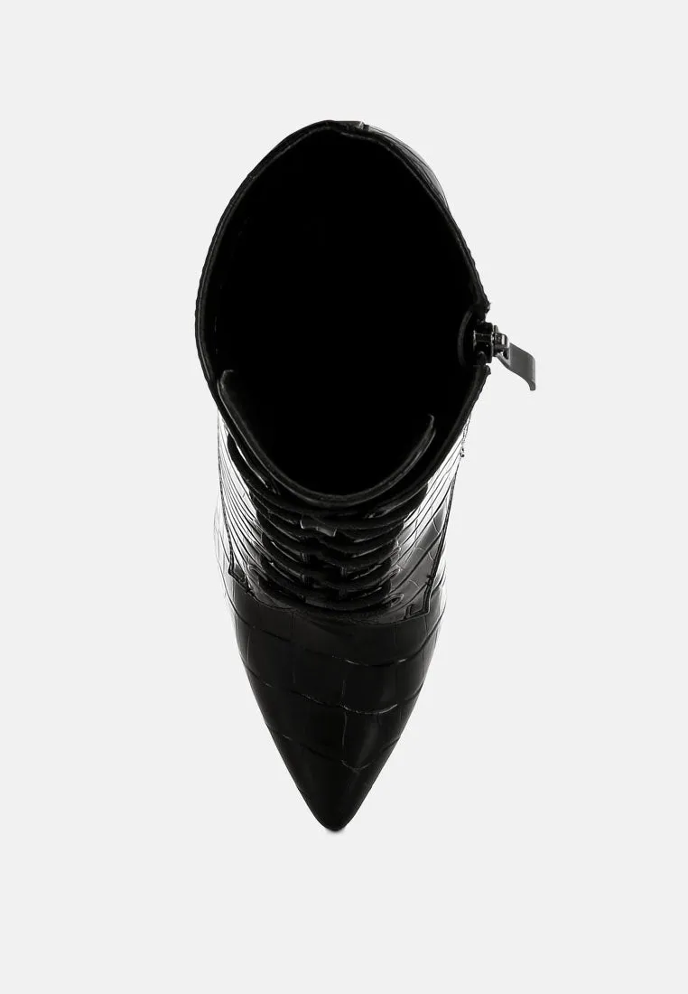 Escala Croc Stiletto Ankle Boots By Ruw